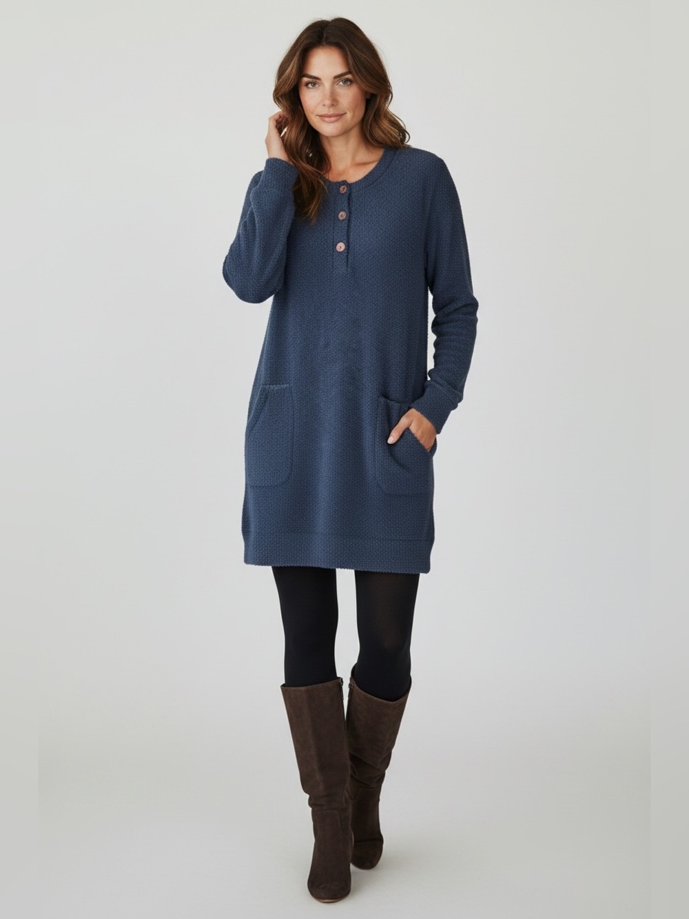 Natural Life Cozy Up Teddy Mini Dress Sz Small Navy Blue Sweater Dress Pockets